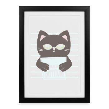 chat, chat mignon, chat doux, cat - Affiche encadrée (27 × 37 cm) - noir - Devant