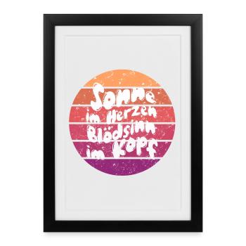 Sonne im Herzen Retro Kreis - Gerahmtes Poster (27 × 37 cm) - Schwarz - Vorne