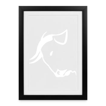 Tête de taureau blanche - Affiche encadrée (27 × 37 cm) - noir - Devant