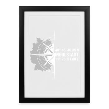 Koordinaten Ingolstadt - Gerahmtes Poster (27 × 37 cm) - Schwarz - Vorne