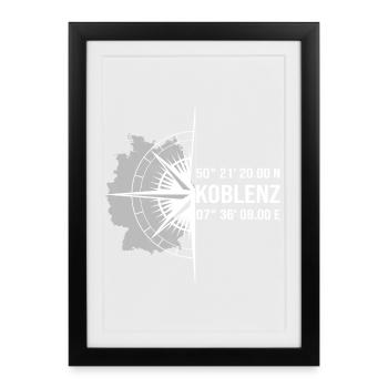 Koordinaten Koblenz - Gerahmtes Poster (27 × 37 cm) - Schwarz - Vorne