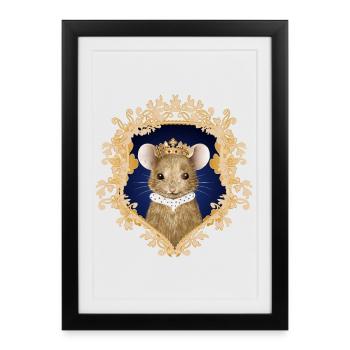Portrait de souris avec couronne royale et col d’hermine - Affiche encadrée (27 × 37 cm) - noir - Devant