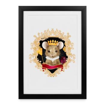Souris avec couronne de fromage dans un cadre royal - Affiche encadrée (27 × 37 cm) - noir - Devant