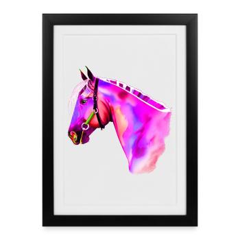 Neon Horse Head Watercolor - Framed poster (27 × 37 cm) - black - Front