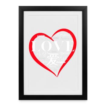 Amour mondial : conception de cœur multilingue - Affiche encadrée (27 × 37 cm) - noir - Devant