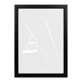 Sessellift Retro Berge Skifahren Winter Urlaub - Gerahmtes Poster (27 × 37 cm) - Schwarz - Vorne
