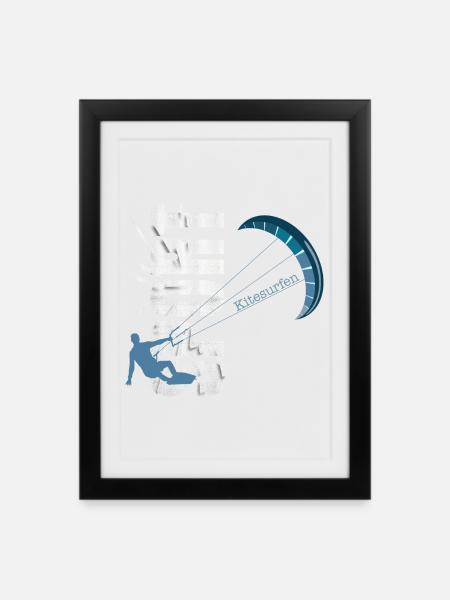 Kitesurfen - Gerahmtes Poster (27 × 37 cm) - Schwarz