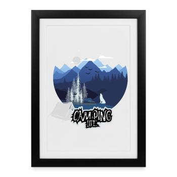 Vie de camping Nuit en montagne - Affiche encadrée (27 × 37 cm) - noir - Devant