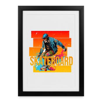 Skateboard - Gerahmtes Poster (27 × 37 cm) - Schwarz - Vorne