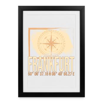 Frankfurt Koordinaten - Gerahmtes Poster (27 × 37 cm) - Schwarz - Vorne