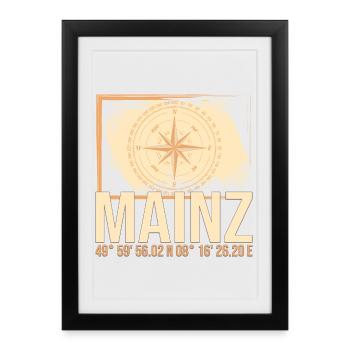 Mainz Koordinaten - Gerahmtes Poster (27 × 37 cm) - Schwarz - Vorne
