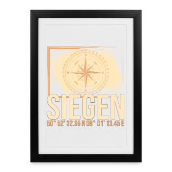 Siegen Koordinaten - Gerahmtes Poster (27 × 37 cm) - Schwarz - Vorne
