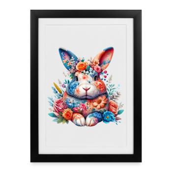 Lapin décoré de fleurs - Affiche encadrée (27 × 37 cm) - noir - Devant
