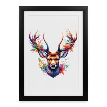 Cerf - Affiche encadrée (27 × 37 cm) - noir - Devant