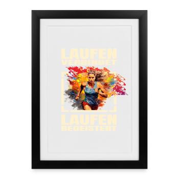 Laufen verbindet - Laufen begeistert - Gerahmtes Poster (27 × 37 cm) - Schwarz - Vorne
