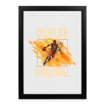 Eins mit dem Sport - Basketball - Gerahmtes Poster (27 × 37 cm) - Schwarz - Vorne