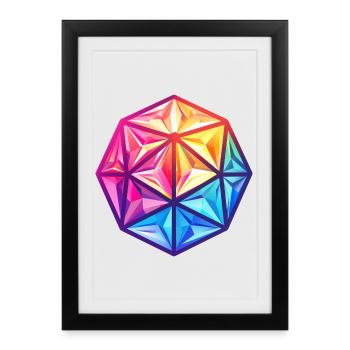 Geometric D20 D20 Cube – RPG fantastique - Affiche encadrée (27 × 37 cm) - noir - Devant