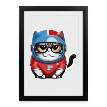 Katze Weltraum, astronaute de Space Cat - Affiche encadrée (27 × 37 cm) - noir - Devant