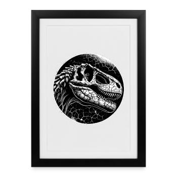 Black and white dinosaur skeleton for dinosaur fans - Framed poster (27 × 37 cm) - black - Front