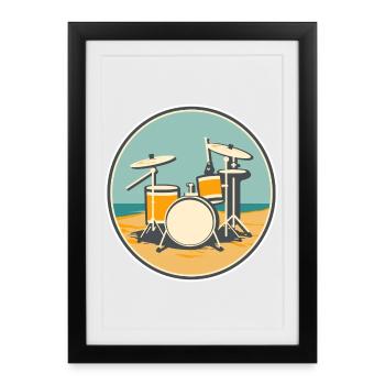 Illustration de batterie - Affiche encadrée (27 × 37 cm) - noir - Devant