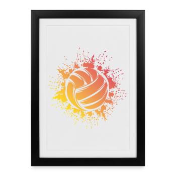 Ballon de volley-ball Explosion Icône du logo du joueur de volley-ball - Affiche encadrée (27 × 37 cm) - noir - Devant