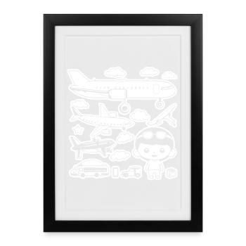 Avions style dessin animé - Affiche encadrée (27 × 37 cm) - noir - Devant