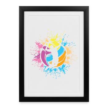Volley-ball Color Explosion Joueur Volley-ball de plage - Affiche encadrée (27 × 37 cm) - noir - Devant