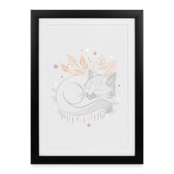 Sleeping Cat in the Foliage - Mystical Autumn Night - Framed poster (27 × 37 cm) - black - Front