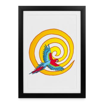 L'oiseau et le soleil - Affiche encadrée (27 × 37 cm) - noir - Devant