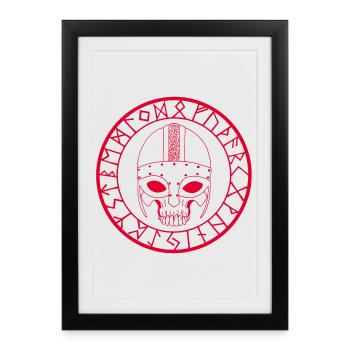 Tête de mort viking (rouge) - Affiche encadrée (27 × 37 cm) - noir - Devant