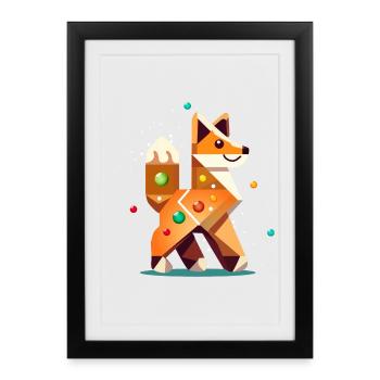 Renard dans le style du pain d’épice - Motif de Noël créatif - Affiche encadrée (27 × 37 cm) - noir - Devant