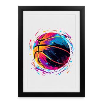 Basket-ball rétro Vaporwave - Affiche encadrée (27 × 37 cm) - noir - Devant