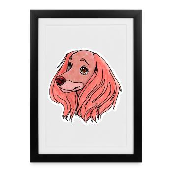 Pink dog with floppy ears - Framed poster (27 × 37 cm) - black - Front