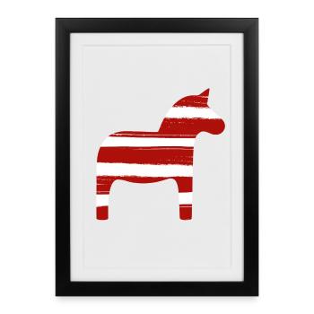Dala Cheval Rayures Noël Scandinavie Décoration - Affiche encadrée (27 × 37 cm) - noir - Devant