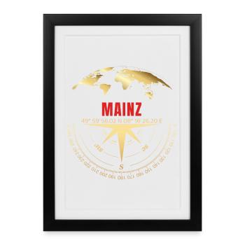 Koordinaten Mainz - Gerahmtes Poster (27 × 37 cm) - Schwarz - Vorne