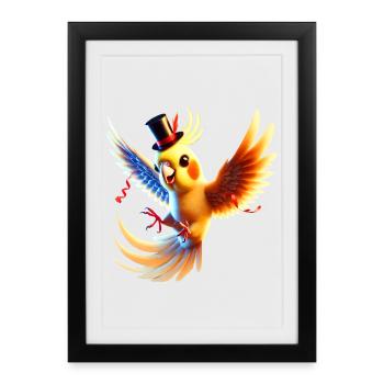 La calopsitte fait la fête - Affiche encadrée (27 × 37 cm) - noir - Devant