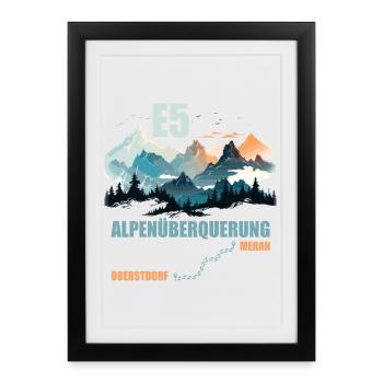 E5 Alpenüberquerung - Gerahmtes Poster (27 × 37 cm) - Schwarz - Vorne