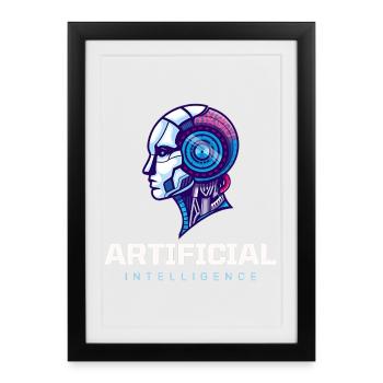 Neon AI Head Robot Vision - Affiche encadrée (27 × 37 cm) - noir - Devant