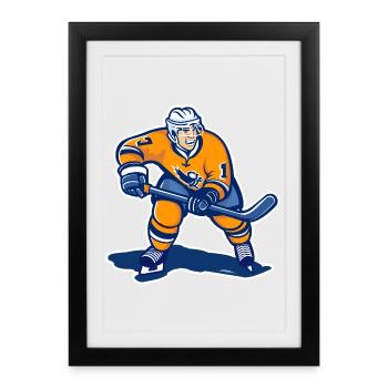 Graphique de joueur de hockey sur glace - Affiche encadrée (27 × 37 cm) - noir - Devant