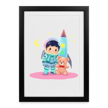 Astronaute avec ours en peluche - Affiche encadrée (27 × 37 cm) - noir - Devant