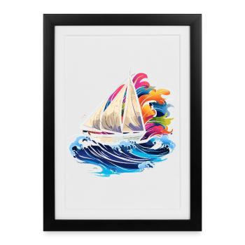 Sailing Synthwave - Framed poster (27 × 37 cm) - black - Front
