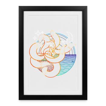 7 Tailed Fox - Farbe für Schwarz - DIGITAL - Gerahmtes Poster (27 × 37 cm) - Schwarz - Vorne