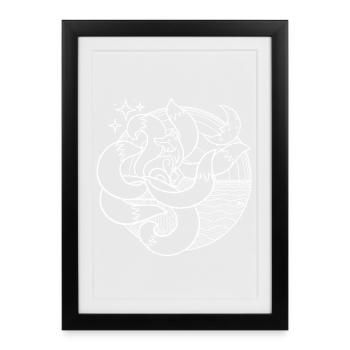 7 Tailed Fox - White for Black - DIGITAL - Framed poster (27 × 37 cm) - black - Front