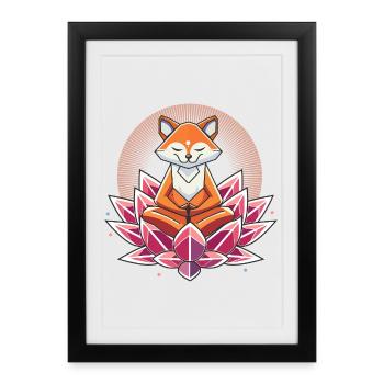 Renard méditant paisiblement sur une fleur de lotus - Affiche encadrée (27 × 37 cm) - noir - Devant