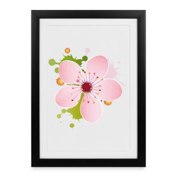 Fleur de cerisier rose délicate avec des touches colorées de couleur - Affiche encadrée (27 × 37 cm) - noir - Devant