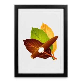 Cigare aux feuilles de tabac - Motif vintage élégant - Affiche encadrée (27 × 37 cm) - noir - Devant