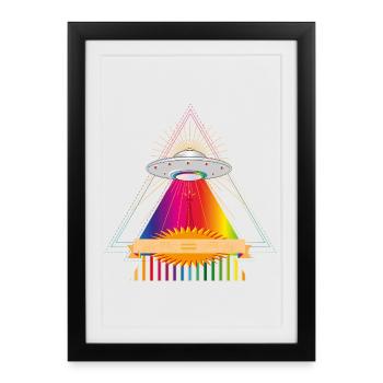 UFO over a glowing rainbow triangle - Framed poster (27 × 37 cm) - black - Front