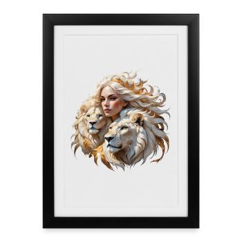 Queen of Fantasy among majestic lions. - Framed poster (27 × 37 cm) - black - Front