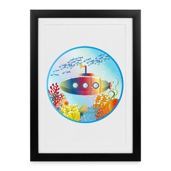 Sous-marin coloré dans un récif corallien tropical - Affiche encadrée (27 × 37 cm) - noir - Devant