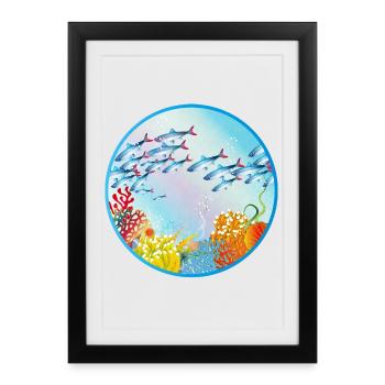 Banceau de poissons colorés dans le récif corallien - Affiche encadrée (27 × 37 cm) - noir - Devant
